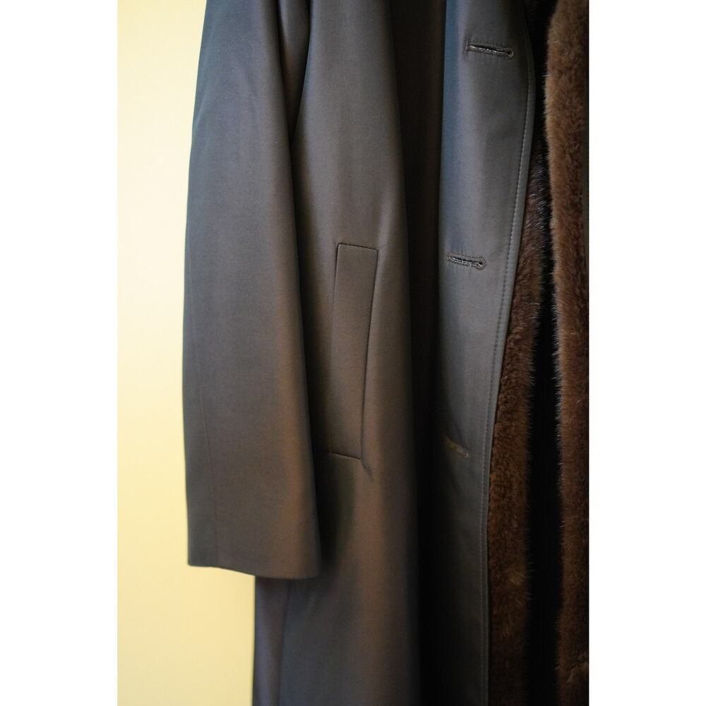 Vintage Woodan Fur Lined Leather Coat Mob Wife Mink Collar Brown Car Coat M - Picture 8 of 11